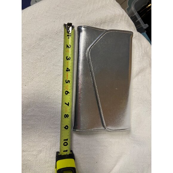 Metallic Silver Evening Clutch Evening Bag Diagonal Flap Closure Card Slots - Picture 4 of 5